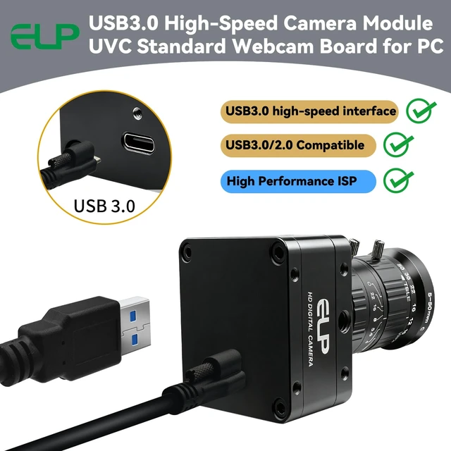 Alt view image 4 of 5 - ELP High Speed 4K 60FPS USB Camera Manual Zoom Webcam for Computer, Mini UVC 2160P USB3.0/2.0 Lightburn Cameras for Windows, Linux, Mac, Pi, 5-50mm 10X Varifocal IMX678 Web Cam for Laptop Jetson Nano