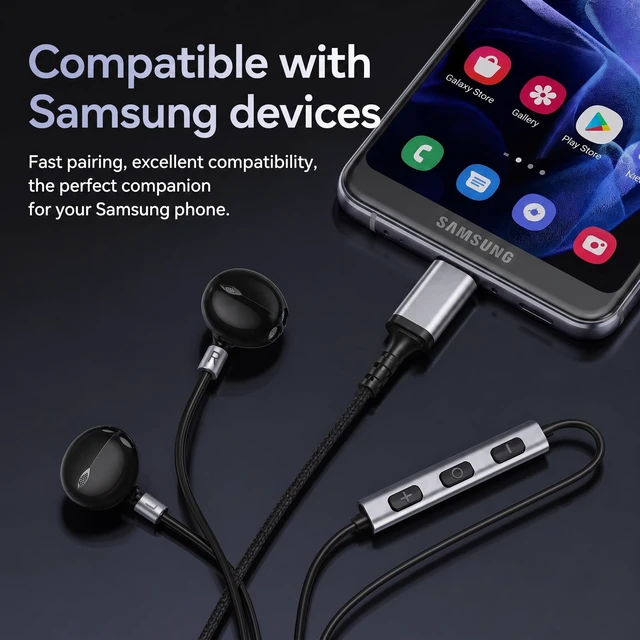 Alt view image 2 of 5 - Cyberix USB C Wired Earbuds for Samsung Galaxy with Mic, Braided Cable