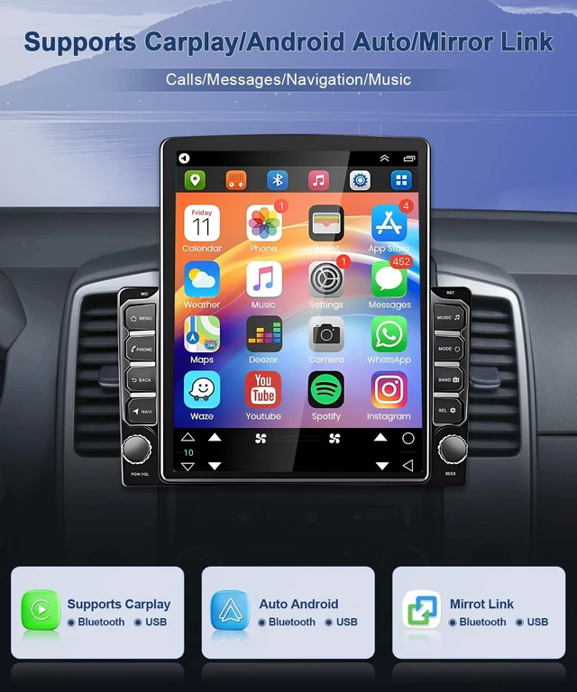 Alt view image 3 of 5 - Loddery 9.7 Inch Android 13 Car Radio for Dodge RAM 1500 2500 3500 2009 2010 2011 2012 IPS Touch with Wireless & Wired Carplay, Double Din Built-in GPS WiFi DSP Camera MIC 2GB +32GB (2+32G)