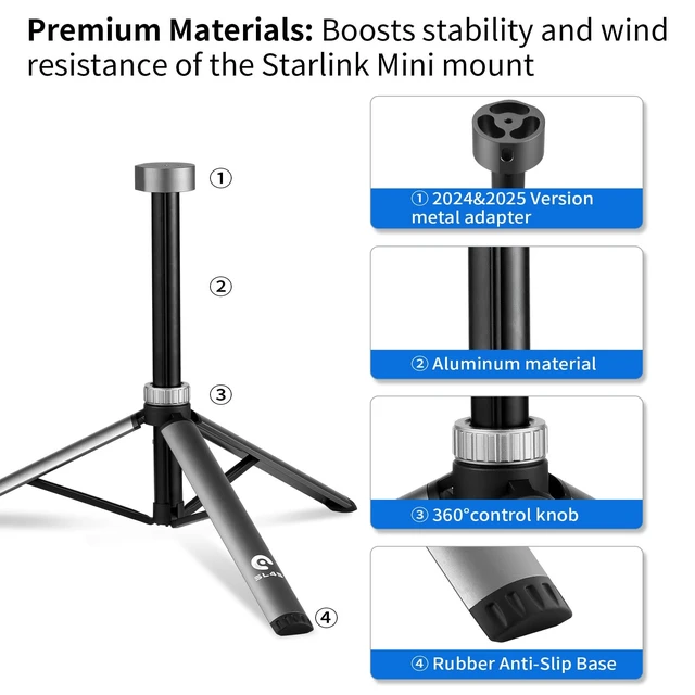 Alt view image 5 of 5 - Starlink Mini Tripod Mount with Old&New Versions Metal Adapter,All Aluminum