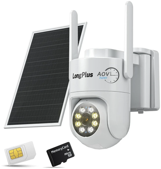 Main image of LongPlus 4G LTE Cellular Solar Security Camera, No WiFi AOV 24/7 Recording