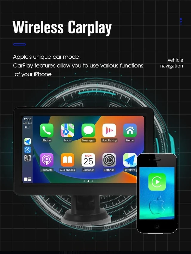 Alt view image 5 of 5 - 7" HD Screen Wireless carplay via Bluetooth Support iPhone carplay and Android Auto, with Mirror Link/Voice Control/FM/TF Card/USB/AUX
