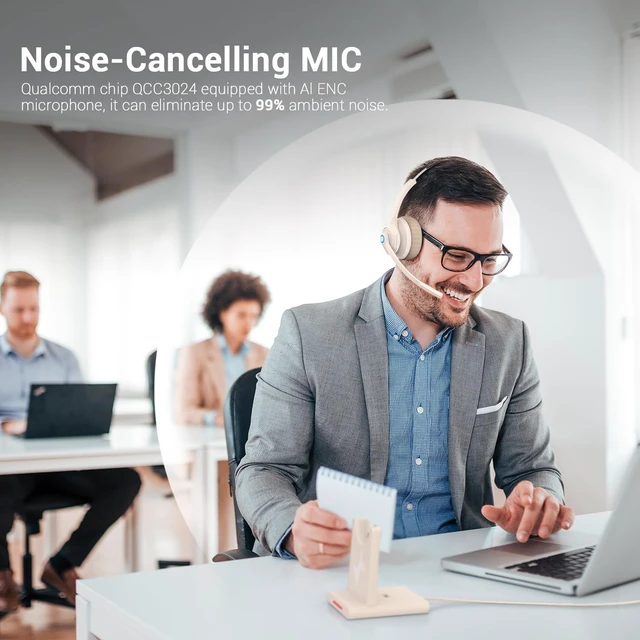 Alt view image 2 of 5 - JIAMQISHI Bluetooth Wireless Headset with Mic for Work, Bluetooth 5.2, Advanced Noise Reduction Microphone, Clear Calls - Comfortable On-Ear Headphones, Applicable to PC, Laptop, Phone, Android