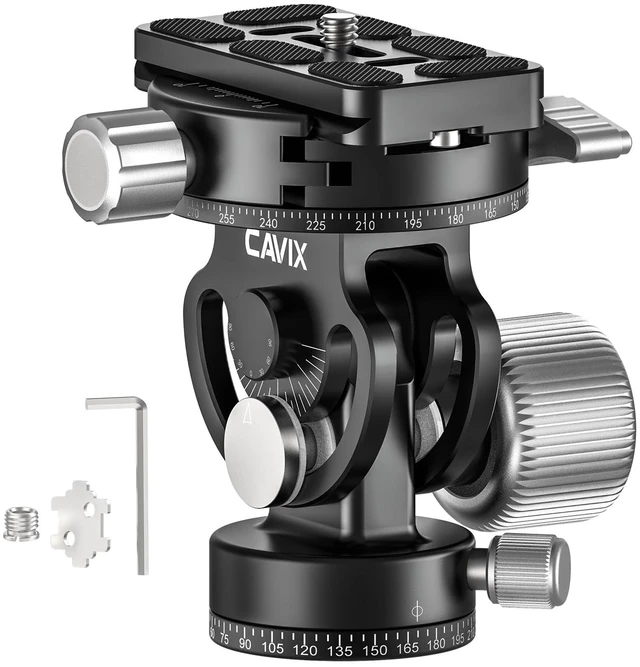 Main image of Cavix Dual Panoramic Tripod Head, 2 Way Pan/Tilt Tripod Head Panoramic Bird Watching Photography, with 1/4" Quick Release Plate, 22 Lbs Load Capacity for Tripod Monopod DSLR Mirrorless Video Tripods