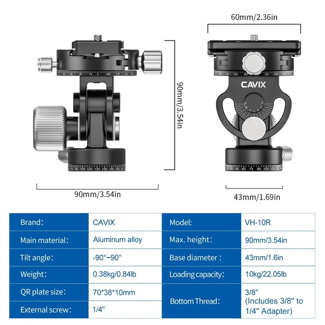 Alt view image 2 of 5 - Cavix Dual Panoramic Tripod Head, 2 Way Pan/Tilt Tripod Head Panoramic Bird Watching Photography, with 1/4" Quick Release Plate, 22 Lbs Load Capacity for Tripod Monopod DSLR Mirrorless Video Tripods