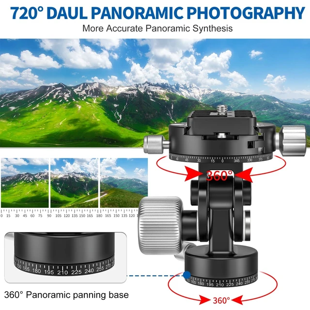 Alt view image 5 of 5 - Cavix Dual Panoramic Tripod Head, 2 Way Pan/Tilt Tripod Head Panoramic Bird Watching Photography, with 1/4" Quick Release Plate, 22 Lbs Load Capacity for Tripod Monopod DSLR Mirrorless Video Tripods