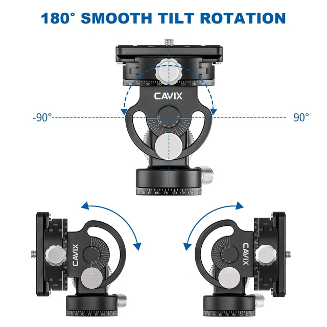 Alt view image 4 of 5 - Cavix Dual Panoramic Tripod Head, 2 Way Pan/Tilt Tripod Head Panoramic Bird Watching Photography, with 1/4" Quick Release Plate, 22 Lbs Load Capacity for Tripod Monopod DSLR Mirrorless Video Tripods