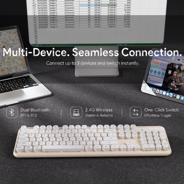 Alt view image 5 of 5 - Cloud-W Colorful Wireless Bluetooth Keyboard (White Milk-Tea)