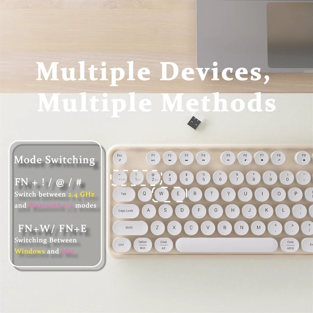 Alt view image 4 of 5 - Cloud-W Colorful Wireless Bluetooth Keyboard (White Milk-Tea)