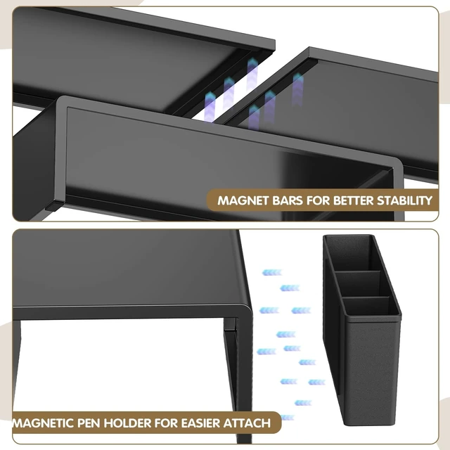 Alt view image 5 of 5 - LEKETREE Dual Monitor Stand Riser with Drawer and 2 Pen Holders, Black
