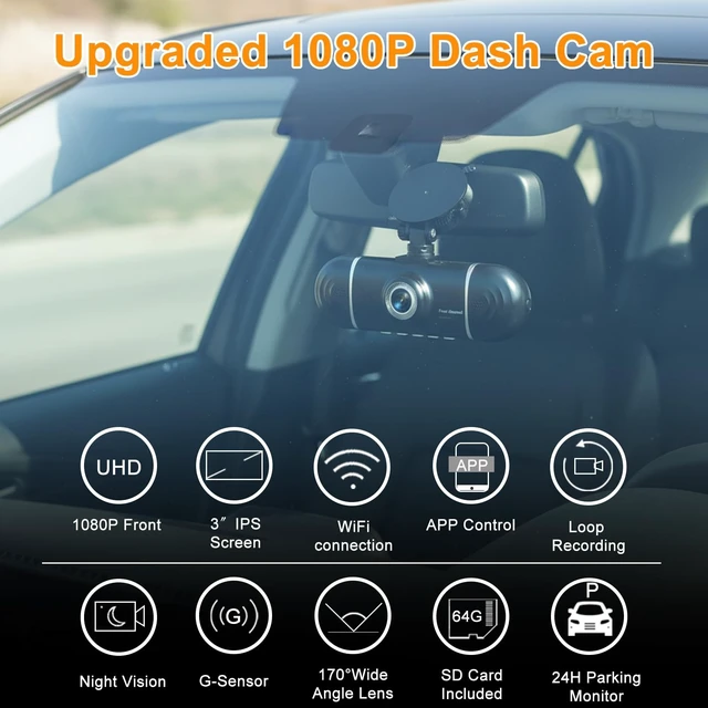 Alt view image 2 of 5 - 4 Channel 1080P Dash Cam Front Rear Left Right, 170 Wide Angle Car Camera with 5GHz WiFi App Control, Super Night Vision, 24H Parking Monitor, G-Sensor, Loop Recording, 64GB SD Card Included