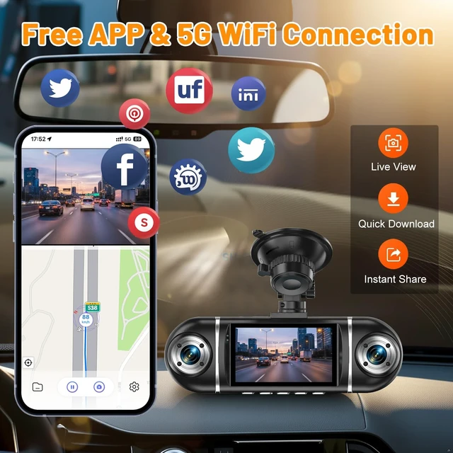 Alt view image 3 of 5 - 4 Channel 1080P Dash Cam Front Rear Left Right, 170 Wide Angle Car Camera with 5GHz WiFi App Control, Super Night Vision, 24H Parking Monitor, G-Sensor, Loop Recording, 64GB SD Card Included