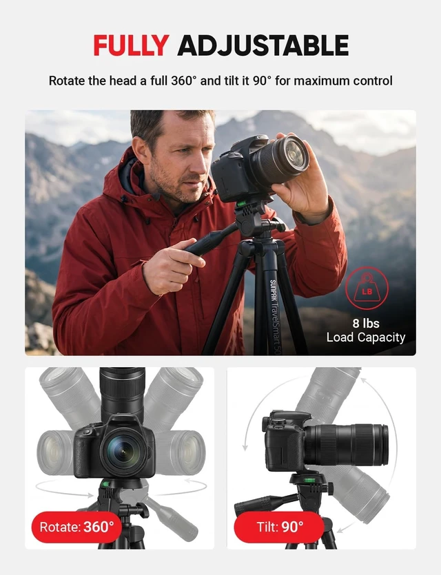 Alt view image 4 of 5 - Sunpak TravelSmart 50 Black 50-Inch Aluminum Travel Tripod with Carry Bag