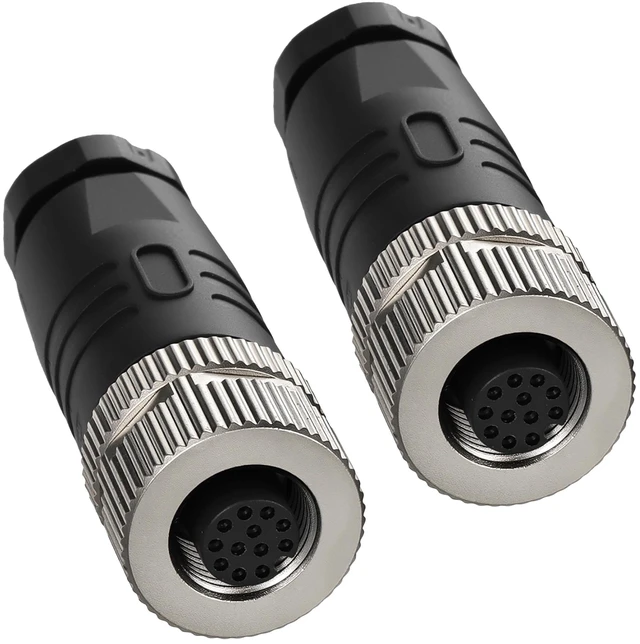 Main image of Eonvic Industrial M12 12 Pin Female A Code Aviation Connector 12mm Circular Socket 30V 1A Waterproof Solder Plugs for Automation Sensor/Actuator 2PCS