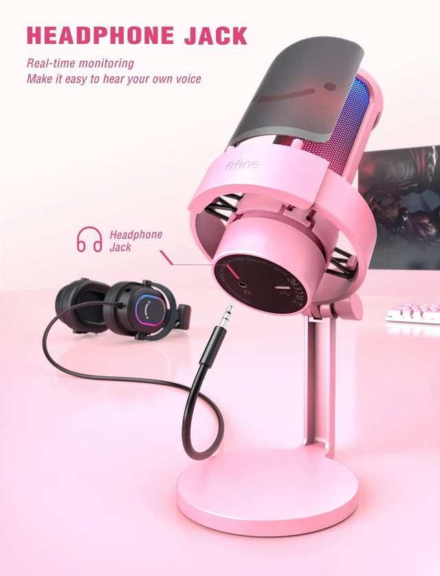 Alt view image 3 of 5 - FIFINE A8 Pink Gaming USB Microphone, Condenser Desktop Mic for PC PS4/5