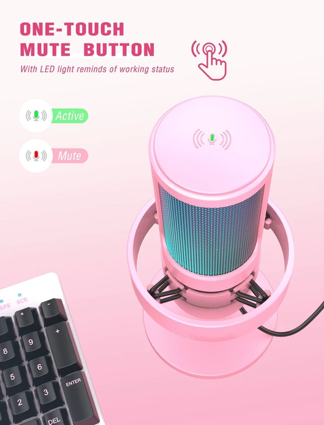 Alt view image 4 of 5 - FIFINE A8 Pink Gaming USB Microphone, Condenser Desktop Mic for PC PS4/5