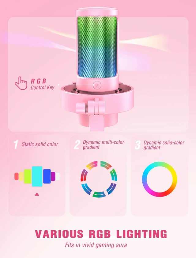 Alt view image 2 of 5 - FIFINE A8 Pink Gaming USB Microphone, Condenser Desktop Mic for PC PS4/5