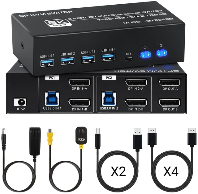 Main image of DisplayPort KVM Switch 2 Monitors 2 Computers, USB 3.0 8K@60Hz Dual Monitor