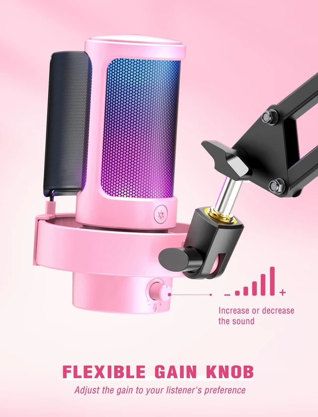 Alt view image 5 of 5 - FIFINE A8 Pink Gaming USB Microphone, Condenser Desktop Mic for PC PS4/5
