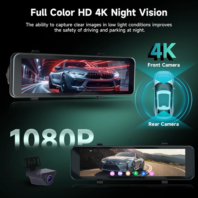 Alt view image 2 of 5 - Driauto 11 Inch 4K Mirror Dash Cam Front and Rear View Mirror Camera with ADAS BSD and LCA, GPS Dash Camera for Car, Rearview Mirror Camera with WiFi G-Sensor Night Vision Loop Recroding+ 64G SD Card