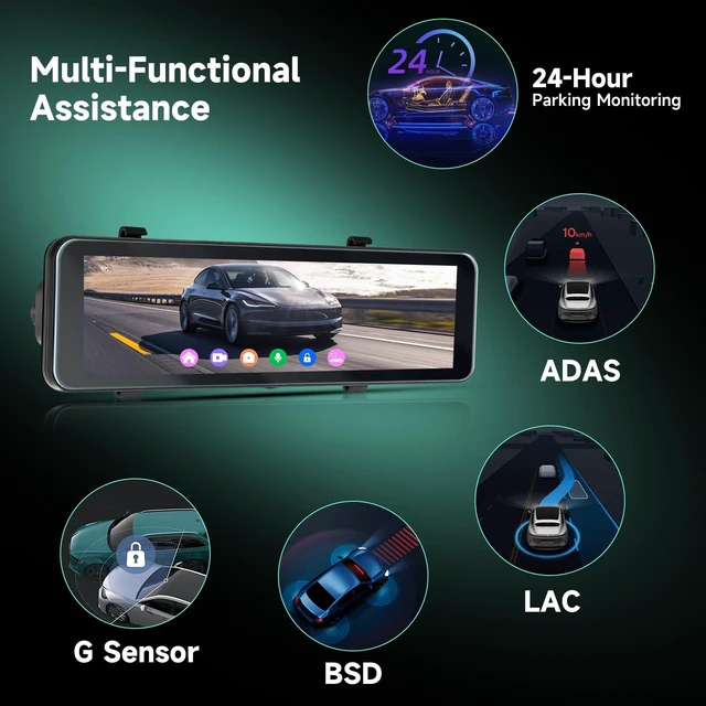 Alt view image 3 of 5 - Driauto 11 Inch 4K Mirror Dash Cam Front and Rear View Mirror Camera with ADAS BSD and LCA, GPS Dash Camera for Car, Rearview Mirror Camera with WiFi G-Sensor Night Vision Loop Recroding+ 64G SD Card