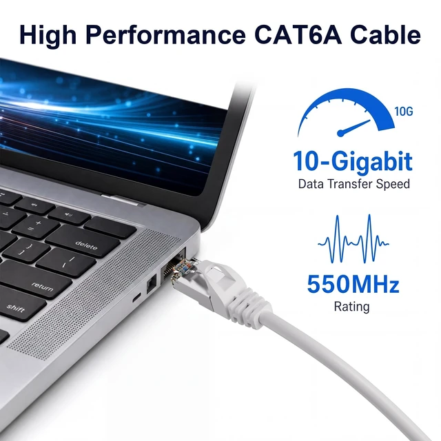 Alt view image 2 of 5 - 10Gbps Shielded Cat 6A Ethernet Cable 100FT, Pure Copper Cat6A Cable, White