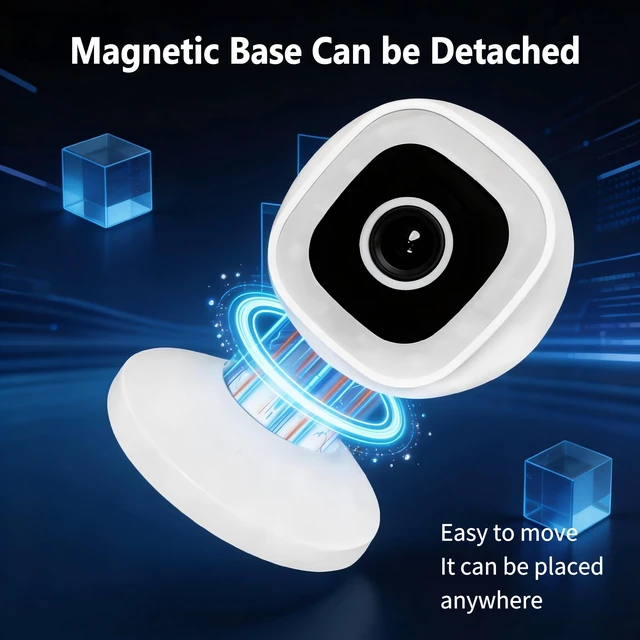 Alt view image 3 of 5 - Smart Indoor/Outdoor WiFi Home Security Camera 2K 3MP, Removable Magnetic Head, 360 Adjustable Webcam/Monitor w/ Full-color Night Vision & Phone App Alerts, IP66-rated Waterproof, 2 Way Audio