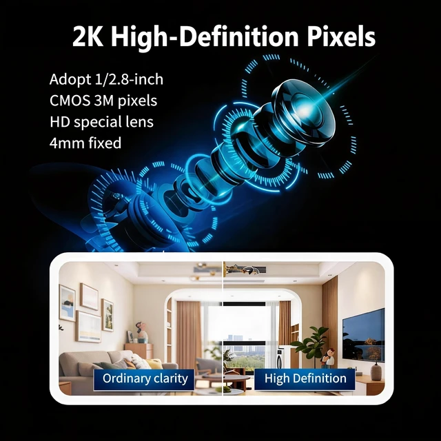 Alt view image 4 of 5 - Smart Indoor/Outdoor WiFi Home Security Camera 2K 3MP, Removable Magnetic Head, 360 Adjustable Webcam/Monitor w/ Full-color Night Vision & Phone App Alerts, IP66-rated Waterproof, 2 Way Audio