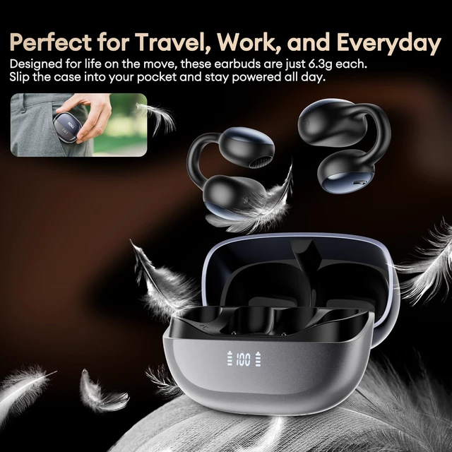 Alt view image 2 of 5 - PAXA 2026 Open Ear Clip On Earbuds with LED Display, MGC11 Gray