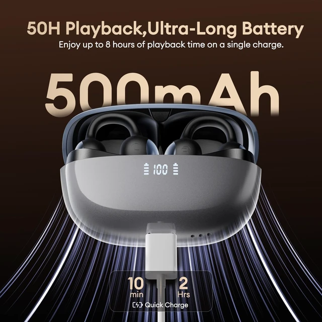 Alt view image 5 of 5 - PAXA 2026 Open Ear Clip On Earbuds with LED Display, MGC11 Gray