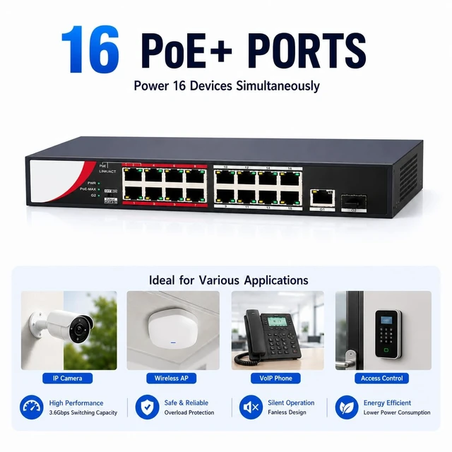 Alt view image 2 of 4 - DS-3E0318P-E/M (B) 16-Port Fast Ethernet PoE Switch Support 10/100M with 2-Port FE Network Uplink 802.3af/at Built-in DC48V Power Supply 820ft 250m Data Transmission