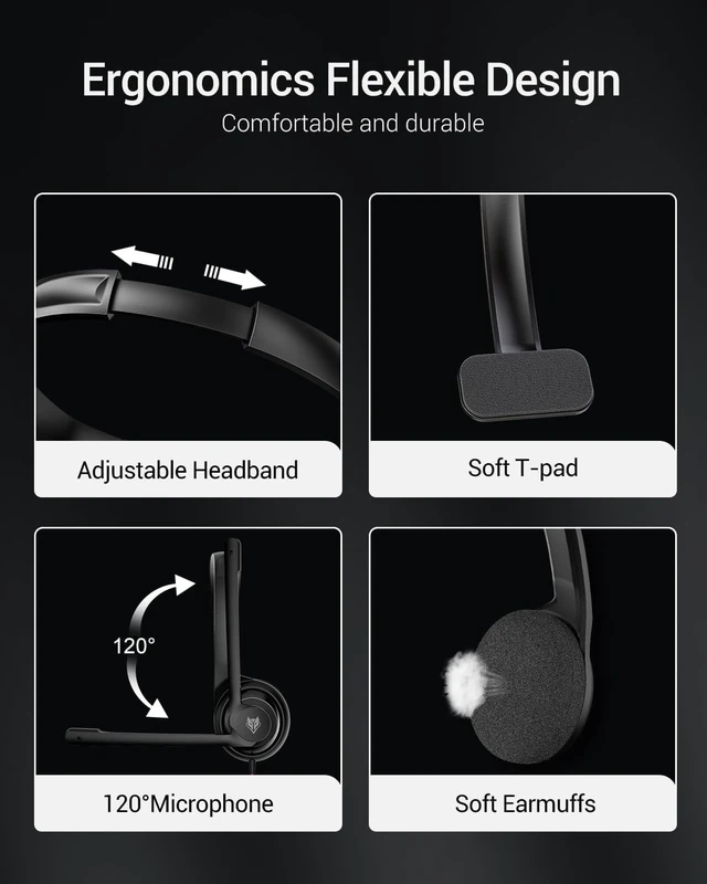 Alt view image 4 of 5 - NUBWO HW02 USB Headset with Microphone Noise Cancelling & in-line Control