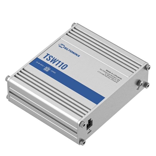 Alt view image 3 of 5 - Teltonika TSW110000010 - TSW110 Industrial L2 Unmanaged Switch, 10/100/1000 Mbps Ethernet Ports, Aluminum Housing, 10 Gbps Bandwidth - with DC Power Cable