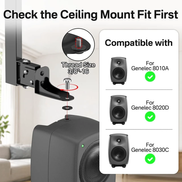 Alt view image 2 of 5 - Ceiling Speaker Mounts Pair for Genelec 8010/8020/8030 Studio Monitor Mount