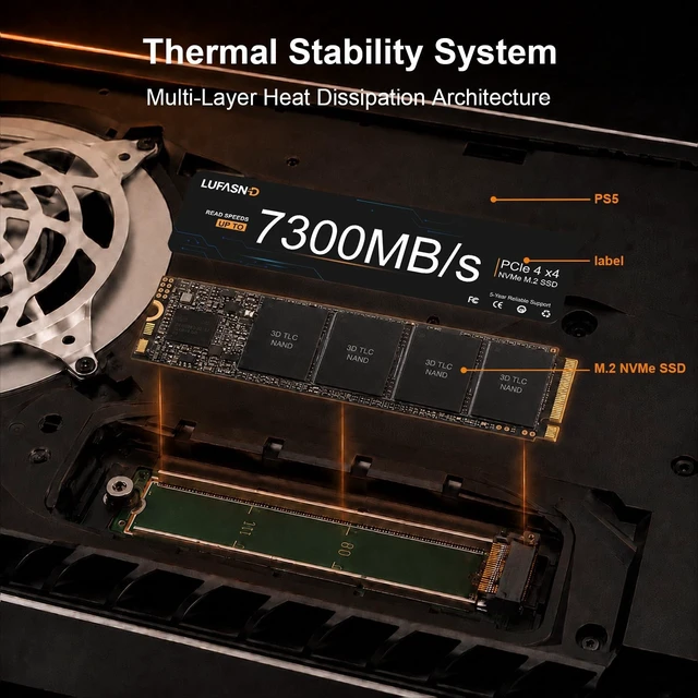 Alt view image 4 of 5 - Lufasnd 1TB NVMe SSD M.2 2280 PCIe Gen4 for PS5 Expansion 7300MB/s