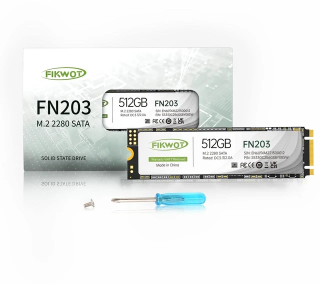 Main image of Fikwot FN203 M.2 SATA SSD - SLC Cache 3D NAND TLC SATA III 6Gb/s M.2 2280 NGFF Internal Solid State Drive, Up to 550MB/s, Compatible with Ultrabooks, Tablet Computers and Mini PCs (512GB)