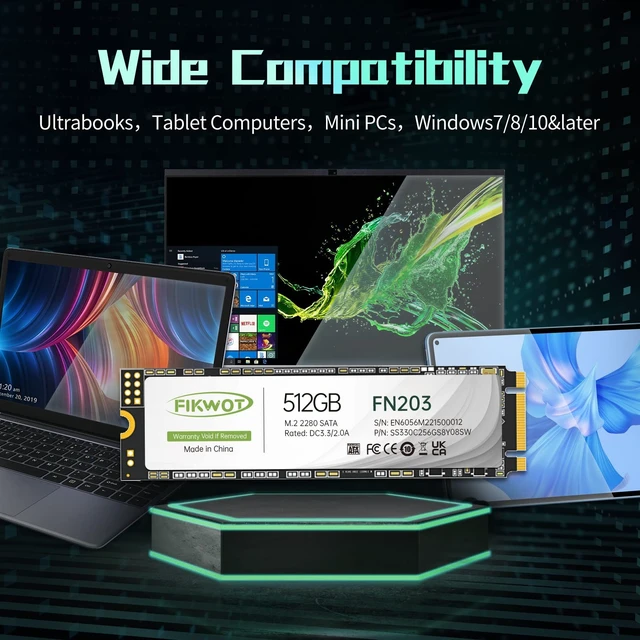 Alt view image 4 of 5 - Fikwot FN203 M.2 SATA SSD - SLC Cache 3D NAND TLC SATA III 6Gb/s M.2 2280 NGFF Internal Solid State Drive, Up to 550MB/s, Compatible with Ultrabooks, Tablet Computers and Mini PCs (512GB)