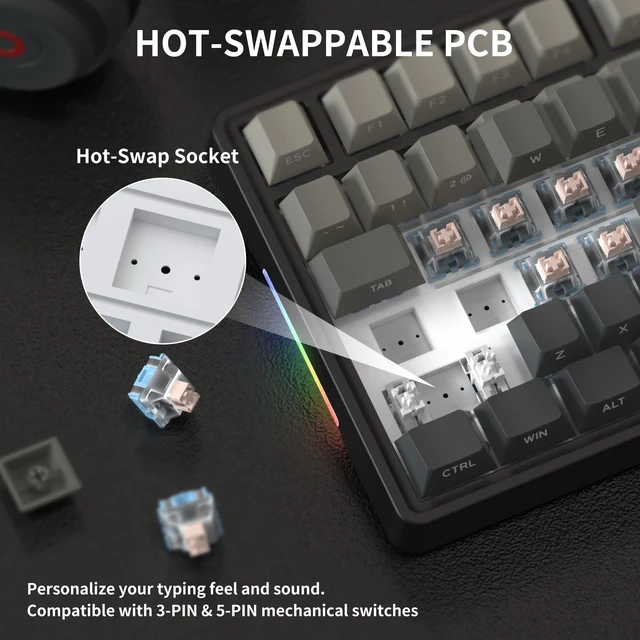 Alt view image 5 of 5 - 7KEYS 75% Retro Wireless Mechanical Keyboard with Knob, Linear Switch(Gray)