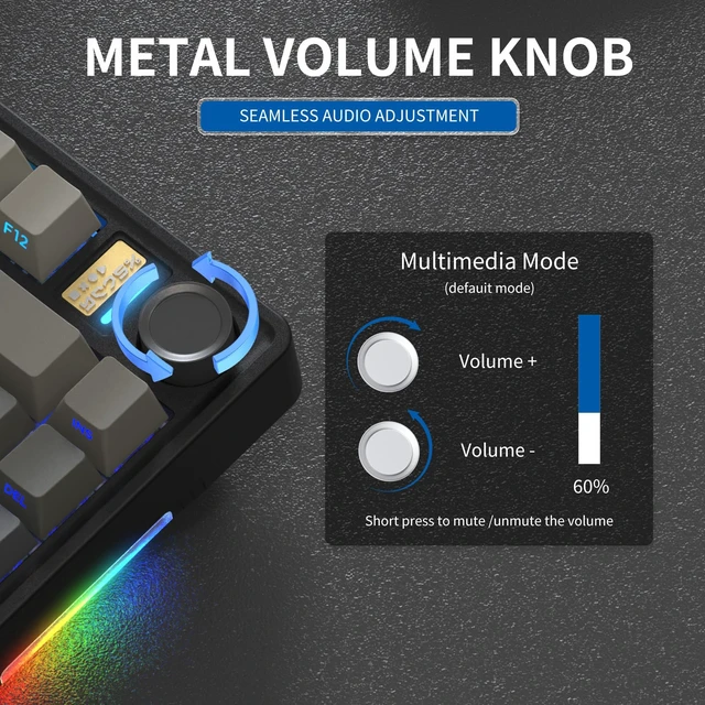 Alt view image 3 of 5 - 7KEYS 75% Retro Wireless Mechanical Keyboard with Knob, Linear Switch(Gray)