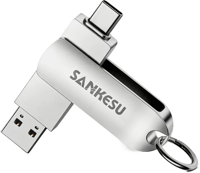 Main image of SANKESU 128GB Type C Flash Drive,3.1 USB C up to 120MB/s OTG Thumb Drive with Type A and C Dual Ports for Android Phone/PC/Laptop/Mac(Silver)