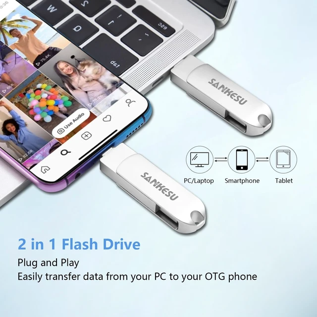 Alt view image 4 of 5 - SANKESU 128GB Type C Flash Drive,3.1 USB C up to 120MB/s OTG Thumb Drive with Type A and C Dual Ports for Android Phone/PC/Laptop/Mac(Silver)