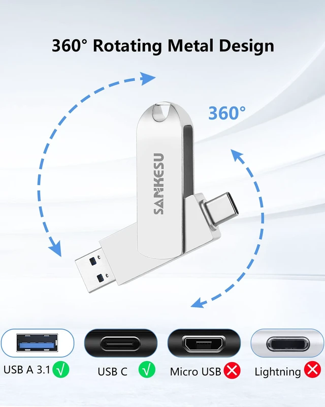 Alt view image 5 of 5 - SANKESU 128GB Type C Flash Drive,3.1 USB C up to 120MB/s OTG Thumb Drive with Type A and C Dual Ports for Android Phone/PC/Laptop/Mac(Silver)