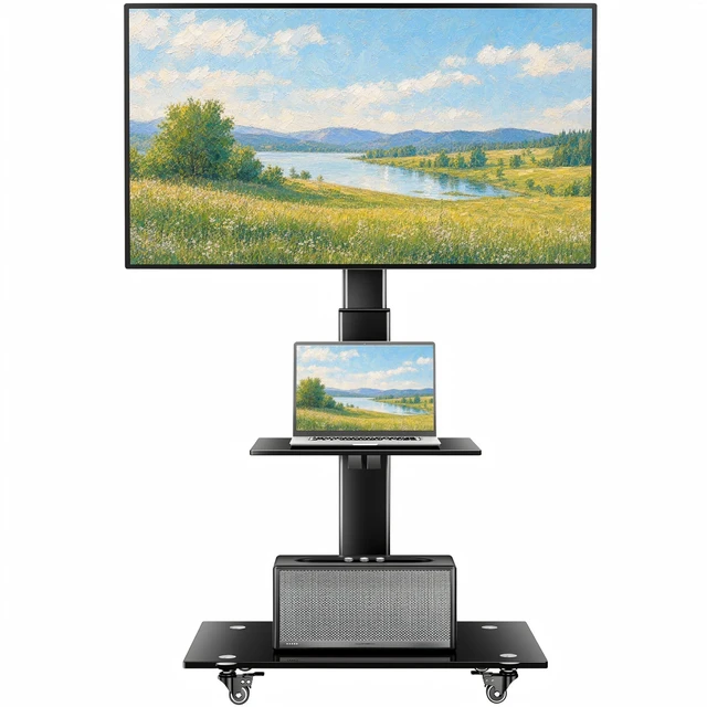 Main image of BONTEC Rolling TV Stand for 30-75 Inch TVs, Mobile TV Cart with Wheels