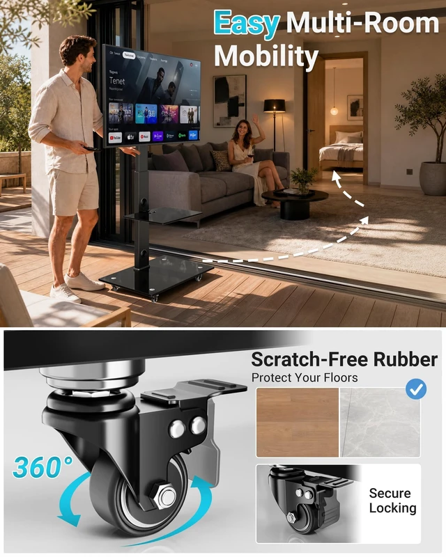 Alt view image 3 of 5 - BONTEC Rolling TV Stand for 30-75 Inch TVs, Mobile TV Cart with Wheels