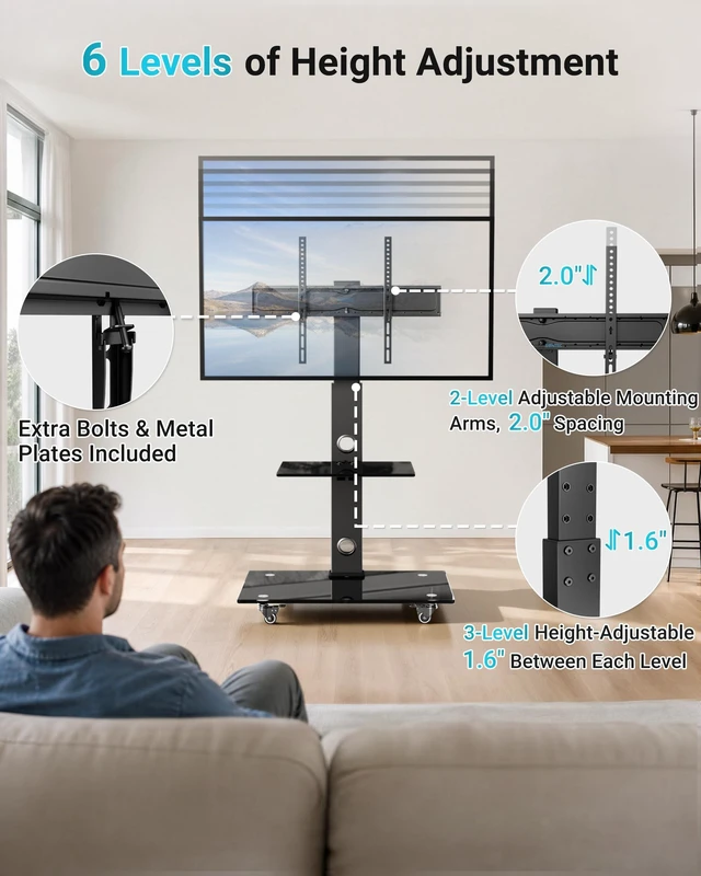 Alt view image 5 of 5 - BONTEC Rolling TV Stand for 30-75 Inch TVs, Mobile TV Cart with Wheels