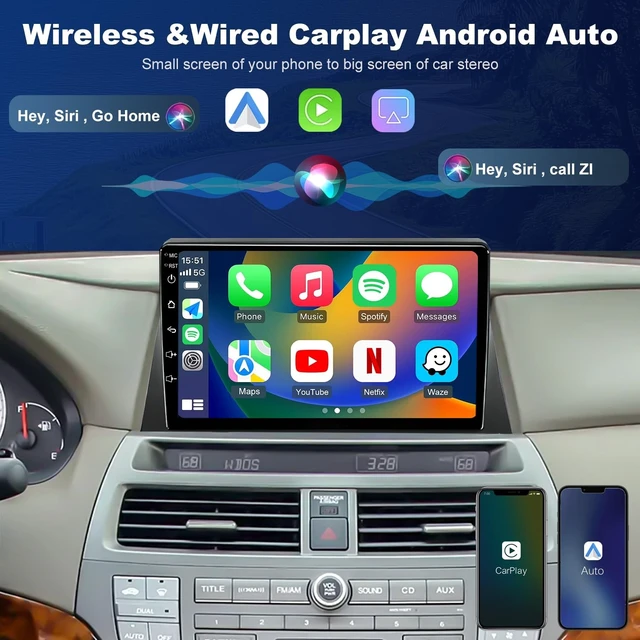 Alt view image 3 of 5 - 4+64G 5GWiFi Upgrade Car Stereo for Honda Accord 2008-2012 8th Gen, 10" Touch Screen Radio, Wireless Carplay Android Auto GPS FM Bluetooth DSP Camera, Only Fit for Original Car with Big Screen