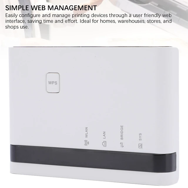 Alt view image 5 of 5 - Glaeptio USB Print Server, 10/100Mbps LAN Bridge Sharing 4 Printers Wireless Wired Standalone Modes with Web Interface Management, for Wins OS Systems (US Plug)