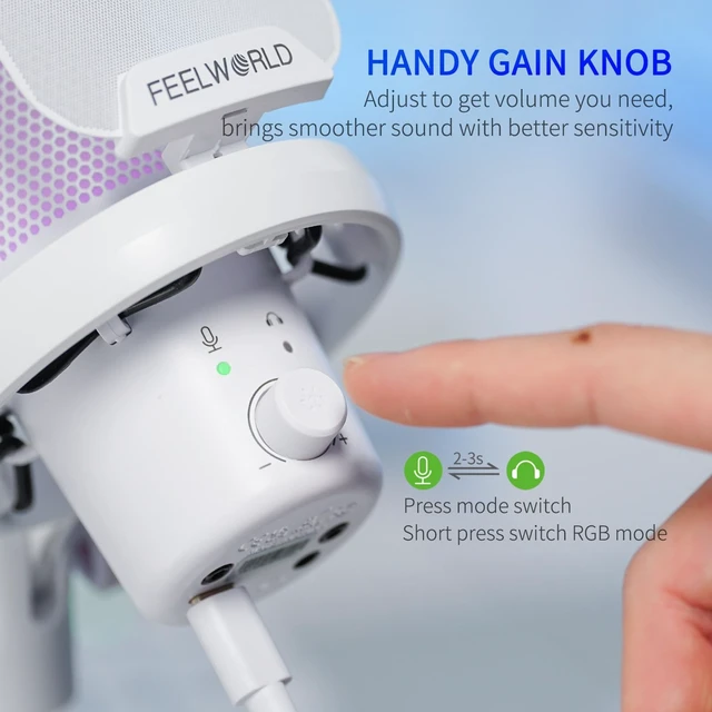 Alt view image 3 of 5 - FEELWORLD VM1 White USB Gaming Condenser Microphone for pc, Boom Arm Stand