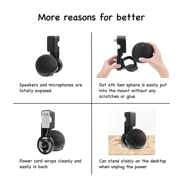 Alt view image 3 of 5 - ZUOLACO Wall Mount Holder for Echo Dot 4th/5th Generation(2 Pack, Black)
