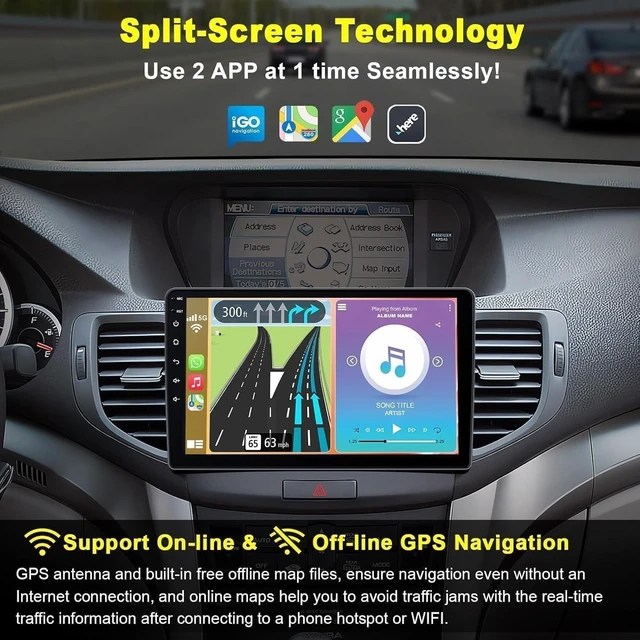 Alt view image 3 of 5 - 8core 4G+64G Car Stereo for Acura TSX 2009-2014/Honda Spirior 2009-2013, 9 Inch Android 13 Touch Screen Acura Radio with Wireless CarPlay, Android Auto, GPS Navi, 5G WiFi, Bluetooth 5.2, SWC,FM